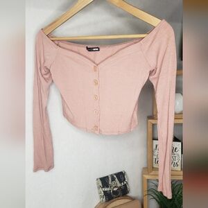 Fashion Nova Blush Button-Down Ribbed Top